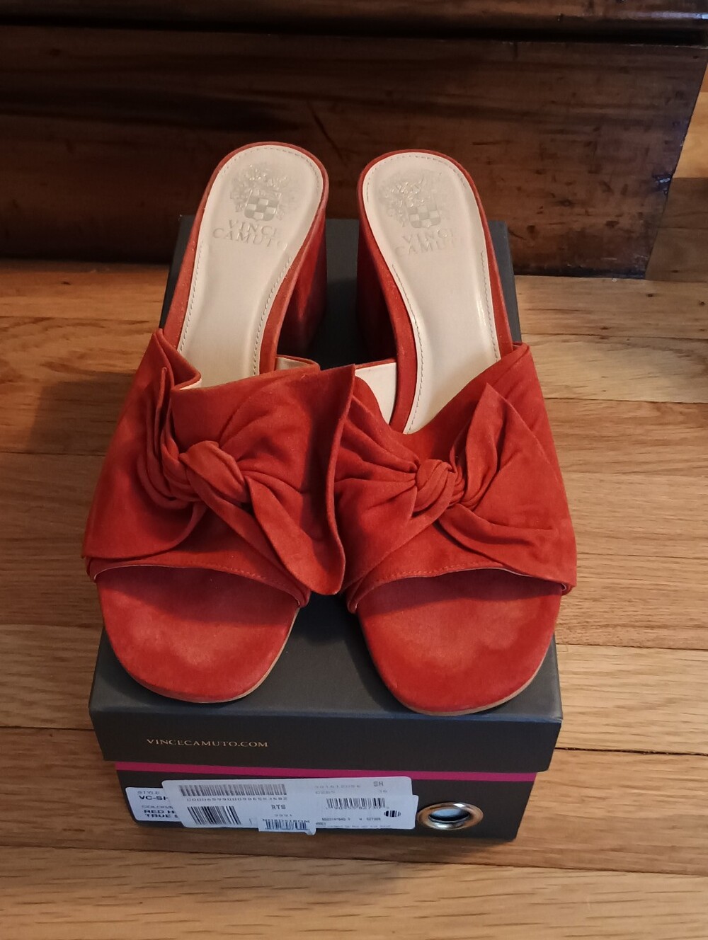 Vince Camuto Sharrey Red Suede Bow Heel Slides Size 9